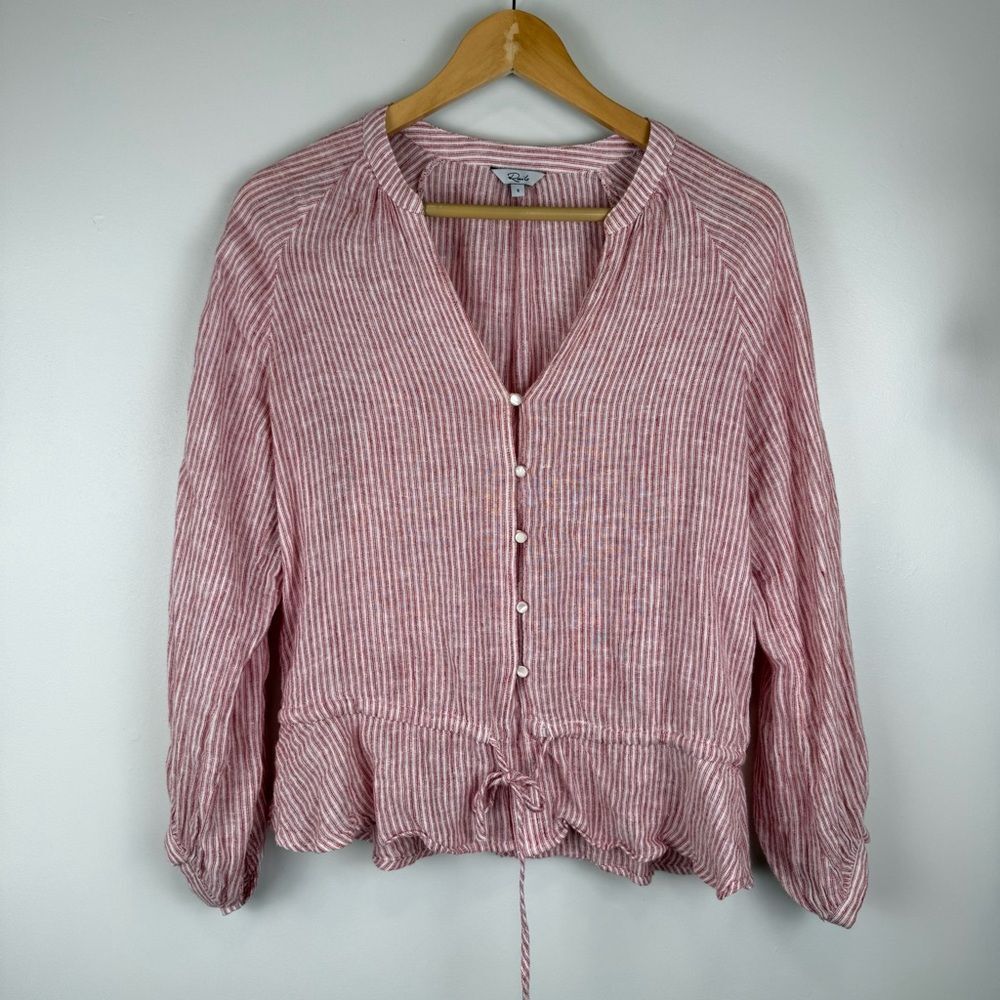 Rails Marti Scarlet Stripe Blouse Women's Size Small Linen Blend - Picture 2 of 7